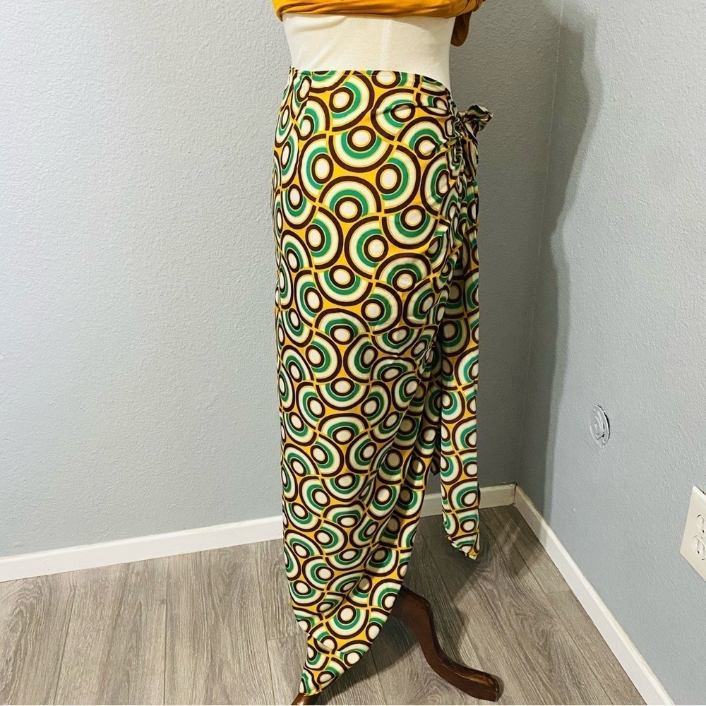 Zara Boho Sarong Skirt Size M Geometric Retro Circle Print Pareo Midi Multicolor - Picture 8 of 12